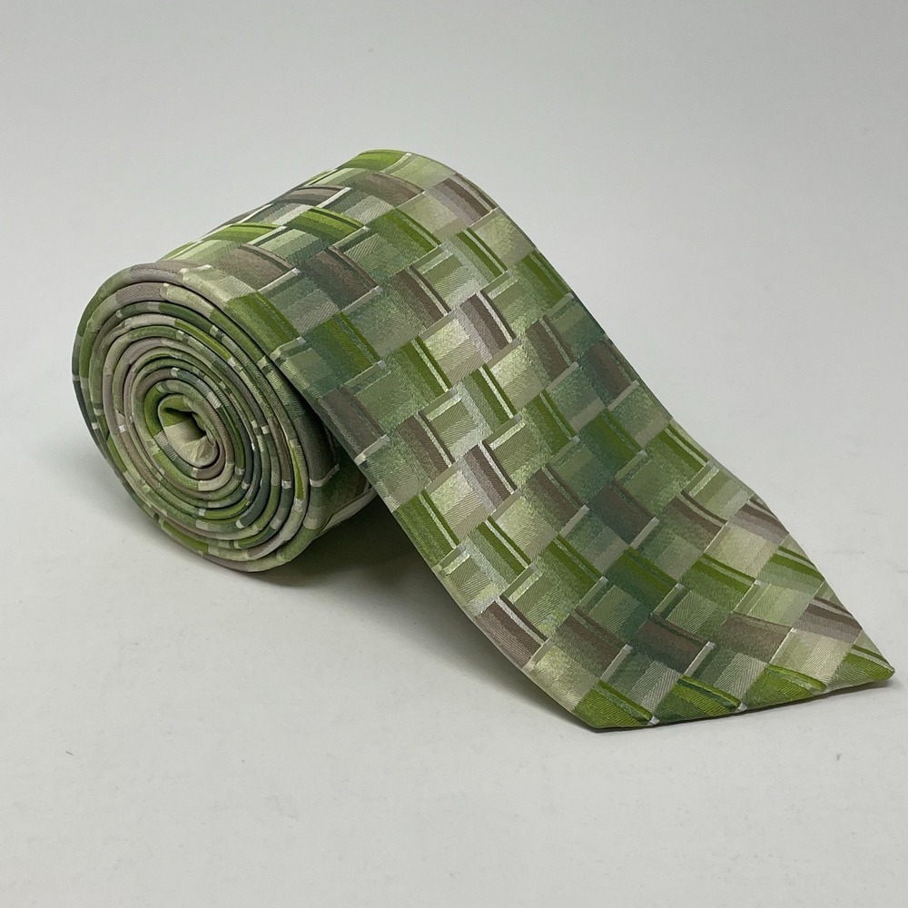 Van Heusen Green Geometric Silk Tie Necktie